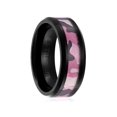 thumbnail image 3 of Womens Camo Wedding Band in Titanium 8MM Ring Black Plated with Pink Camouflage Inlay - Beveled Edges, 3 of 5