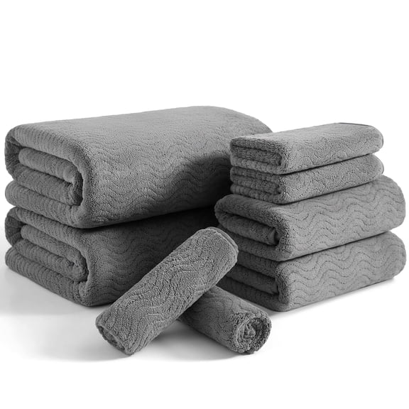 Beartech 8 Piece Microfiber Bath Towel Set Extra Large Soft Plush Less Lint Bathroom Highly Absorbent Quick Dry Towels-Dark Gray