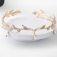 thumbnail image 5 of Diadema de boda con hojas de cristal, diadema nupcial para dama de honor, banda para la frente, corona de Tiara nupcial con diamantes de imitación (dorado), 5 of 5