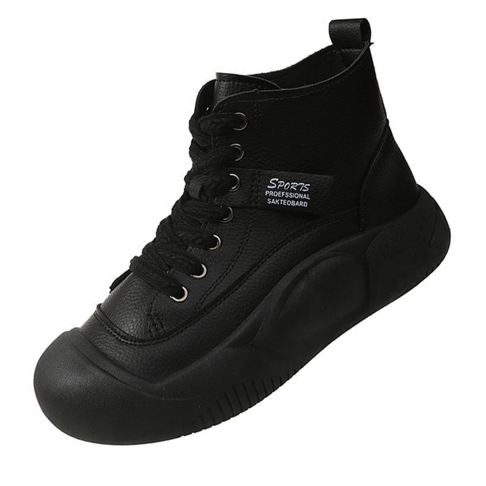 Women High Top Sneakers Casual Shoes Nonslip Lace up Athletic Sneakers Boots Sneaker Bootie for Trekking Autumn Hiking Female Black 36 Walmart