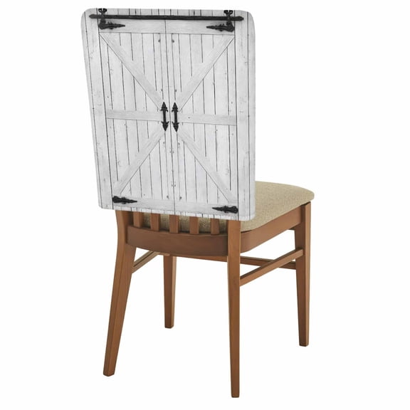 Rustic Barn Door Chair Back Covers Set of 8, Vintage Farmhouse Door Beige Wood Board Stretch Dining Chair Back Slipcovers Removable Seat Cover for Kitchen Restaurant Hotel Cafe