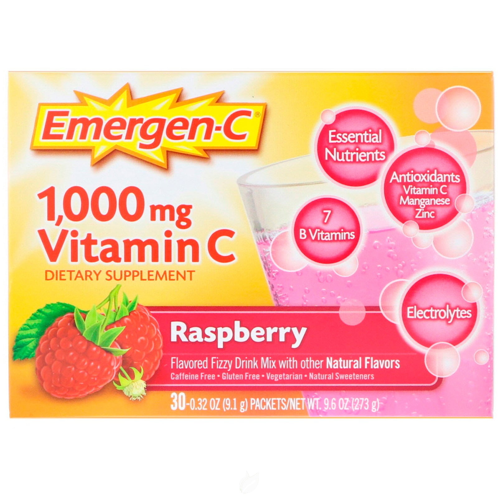 Alacer EmergenC Vitamin C Drink Mix Packets Raspberry 30 pkts, Pack