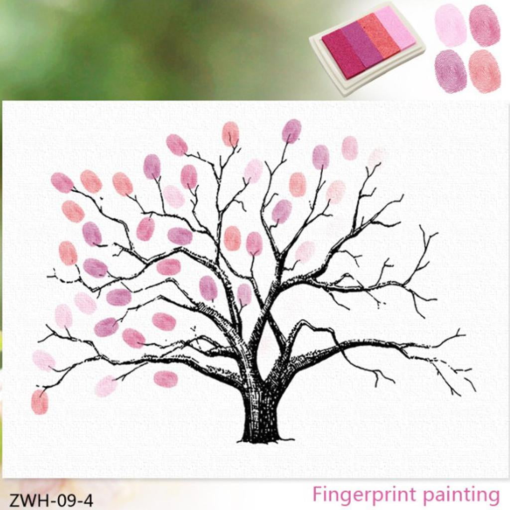 Árbol De Huellas Dactilares Para Boda - Lienzo 30x40 Cm, Con 6 Colores De Tinta, Libro De Firmas Creativo