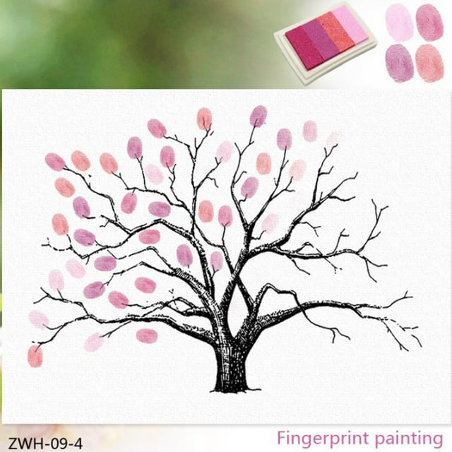Pintura al Óleo de Lienzos Macarena Impresión de Árbol Decoración Rosado Árbol de huellas digitales de boda