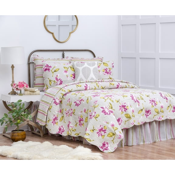 Liliann Purple Green Floral Twin 2 Piece Quilt Set