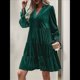 thumbnail image 5 of Vestido Babydoll Elegante de Terciopelo para Mujer, de Larga, Informal, con Escote en V, Corte A, Fluido, Formal, para Fiesta de Boda. Verde Oscuro M, 5 of 10