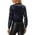 thumbnail image 3 of INSPIRE CHIC Women's Sequin Party Long Sleeve Zipper Up Cropped Bomber Jacket M Navy, 3 of 6