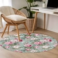 thumbnail image 4 of Round Area Rug 4 Ft, Vintage Spring Floral Washable Non-Slip Circle Carpet for Living Room/Bedroom, Botanical Summer Pink Green Low-Profile Crawling Mats Collection Rugs for Indoor, 4 of 8