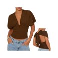 thumbnail image 3 of Top corto liso de verano para mujer, sin mangas, con escote en V profundo, corte ajustado, ideal para fiestas y playa., 3 of 5