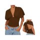 thumbnail image 3 of Top corto liso de verano para mujer, sin mangas, con escote en V profundo, corte ajustado, ideal para fiestas y playa., 3 of 5