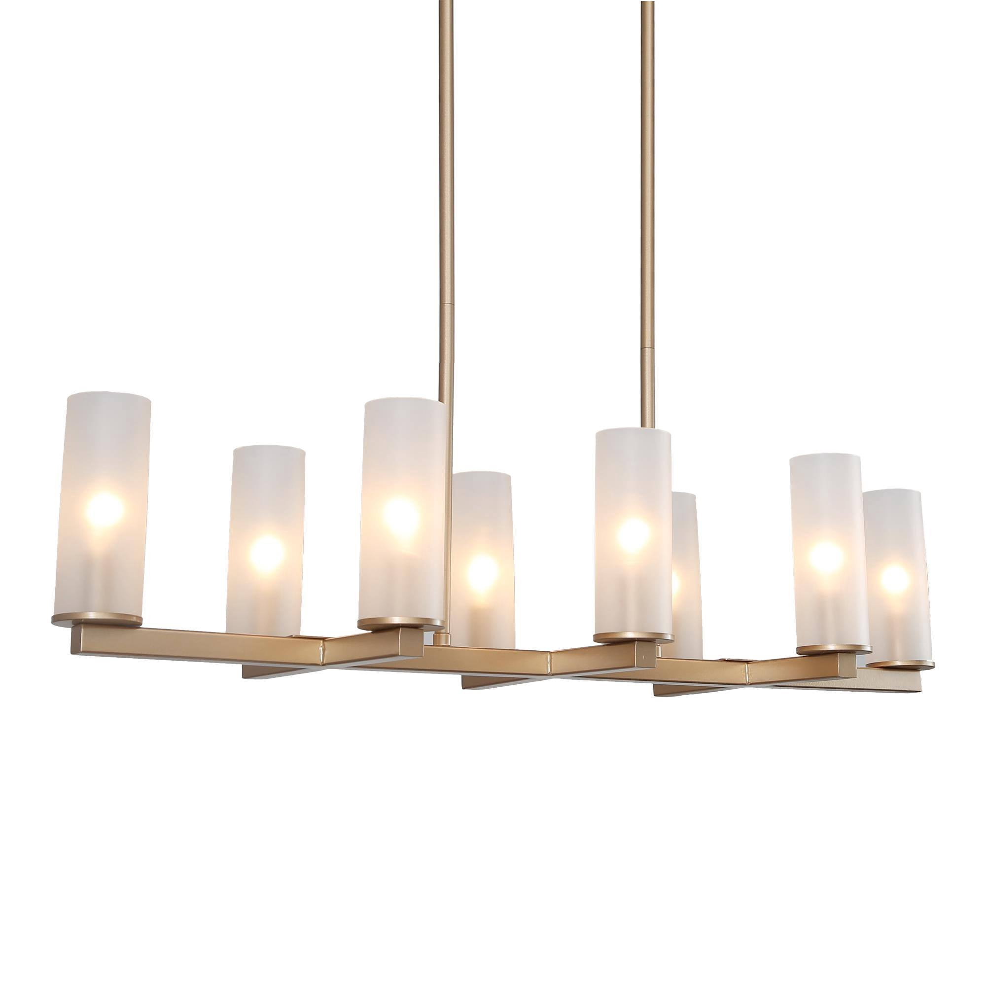LNC Charm 8 -Light 32.5''L Matte Gold Modern/contemporary Frosted glass Linear Large Hanging Kitchen Island Light