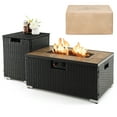 thumbnail image 1 of Gymax 32''x 20'' Propane Rattan Fire Pit Table Set w/ Side Table Tank & Cover 40,000 BTU, 1 of 10