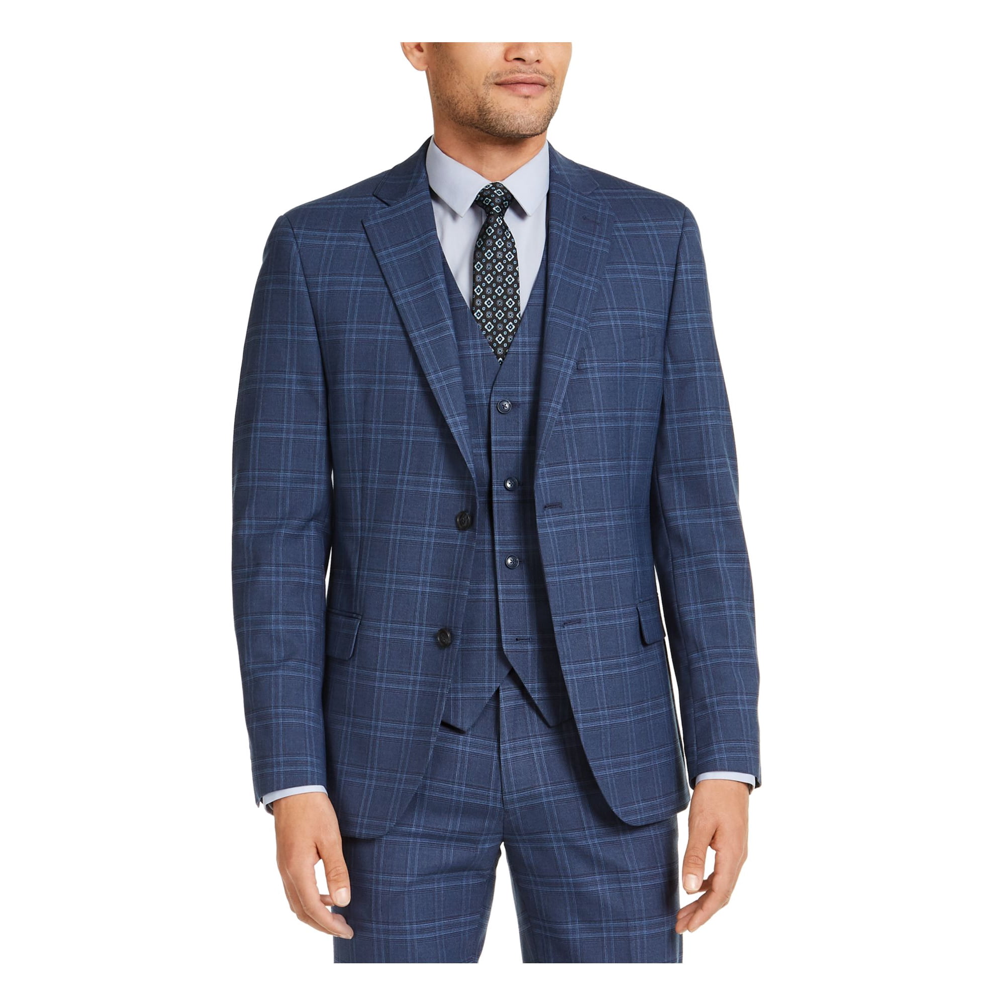 ALFANI Mens Navy Plaid Blazer Jacket 42L Walmart