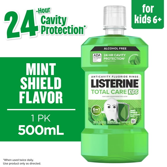 Listerine Total Care Kids Anticavity Alcohol-Free Mouthwash, Mint Shield, 500 mL