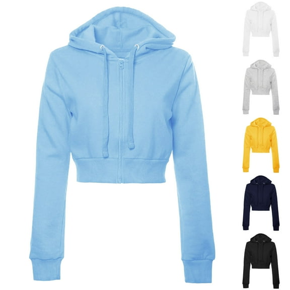 Olyvenn Womens Cropped Zip up Hoodie Women Crop Cardigan Lightweight Jacket Hooded Sweatshirts Casual Hoodies for Teen Girls White XXL