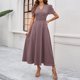 thumbnail image 2 of Vestido largo de manga corta para mujer: vestido de invitada de boda con cuello en V y mangas abullonadas, vestido de noche formal de cintura alta, tallas S-XL, 2 of 7