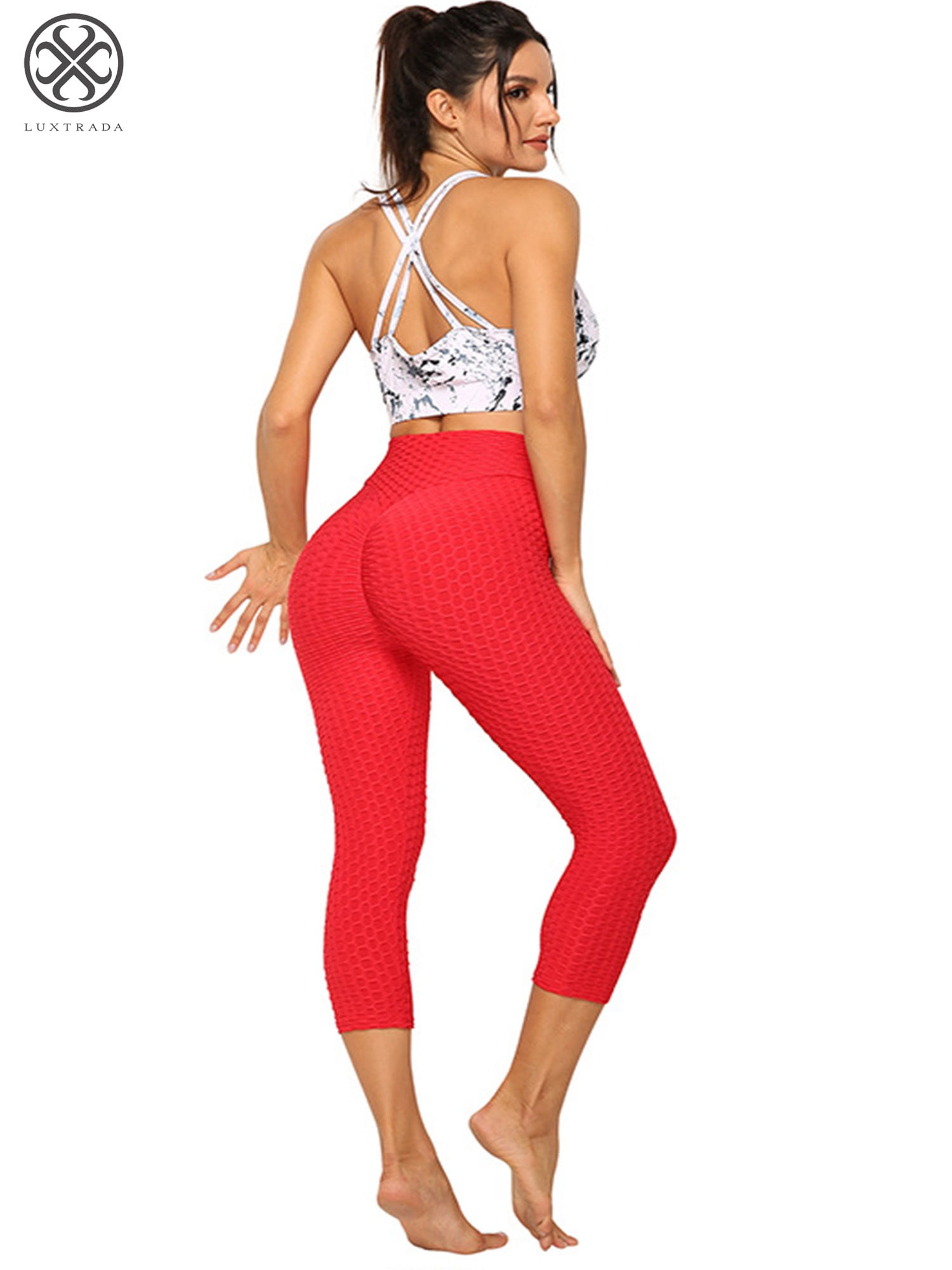 Luxtrada Womens Sport Leggings High Waist Pants Trousers Fitness Yoga Gym Workout Clothes (Red