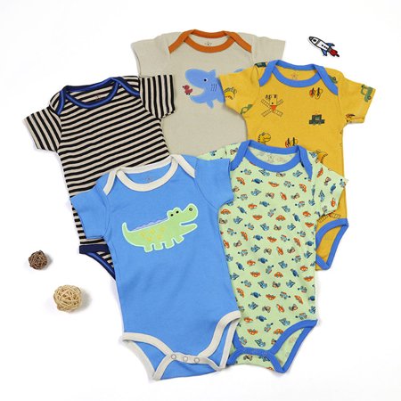 

NovaDollz 5Pk 0-24 Months Baby Boys Short Sleeve Cartoon Bodysuit Summer Onesies Color Random