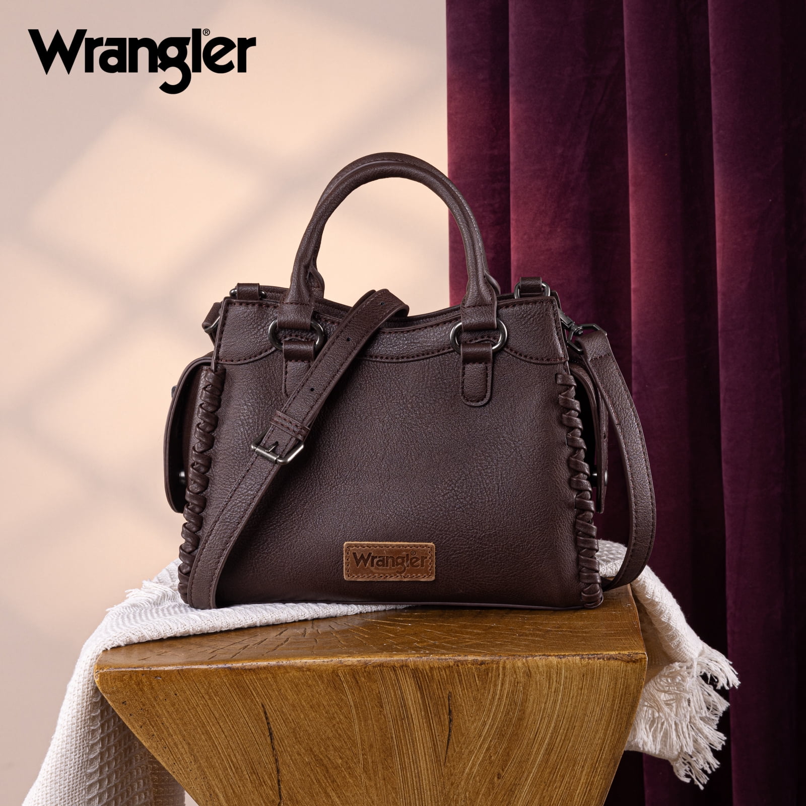 Wrangler Purses for Women Carry All Handbags Small Crossbody Purses with Zipper, Coffee