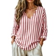 thumbnail image 3 of VBVC Women's V Neck Striped Tunic Top , Ladies' Casual Long Sleeve Blouse , Loose Summer Beach Shirt For Women, Red , S-2XL, 3 of 8