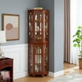 thumbnail image 3 of S-HOME Solid Wood Legs 6 Adjustable Glass Shelves Lit Display System Corner Curio Cabinet Display Case Contemporary Design, 3 of 16