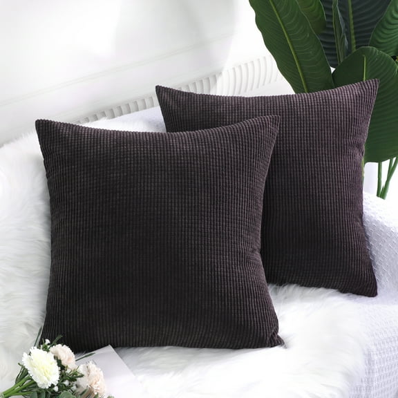 PiccoCasa 2 Piece Throw Pillow Cases Corn Striped Cushion Covers, Dark Brown 18" x 18"