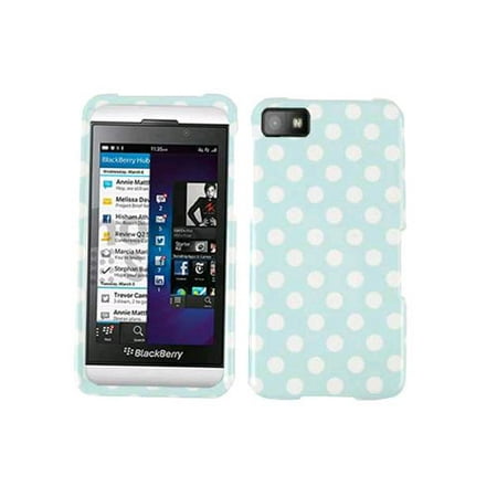 - Generic Snap On Faceplate Protector Case for Blackberry Z10 - White Dots on Light Blue