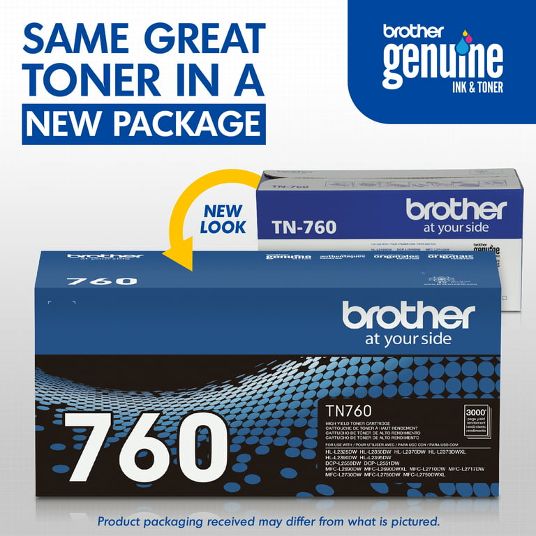 Alligevel sko Bering strædet Brother Genuine TN760 High‐Yield Black Printer Toner Cartridge - Walmart.com