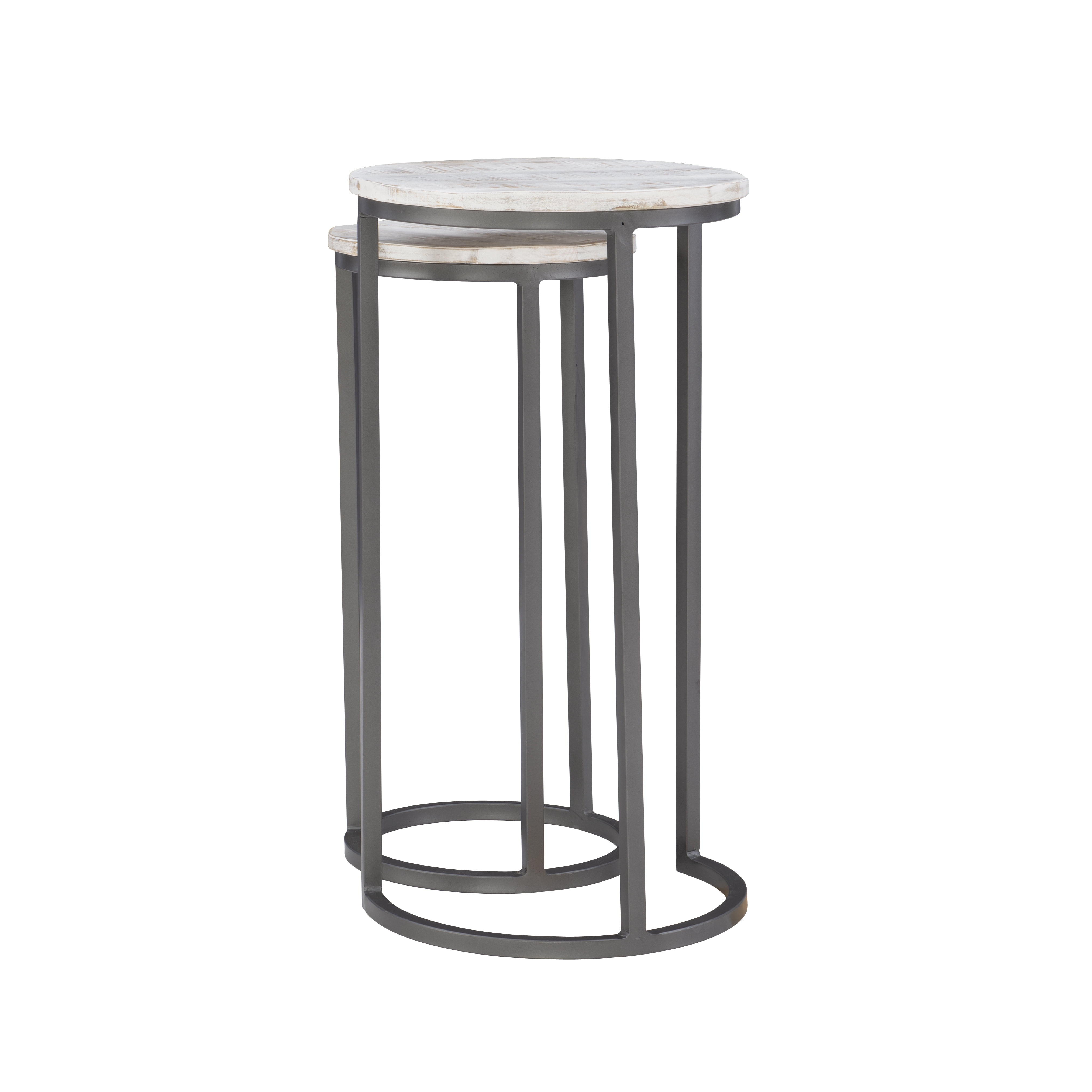 Powell Darden Indoor Modern Nesting Metal Round End Tables, Dark Gray/White Faux Marble, Set of 2