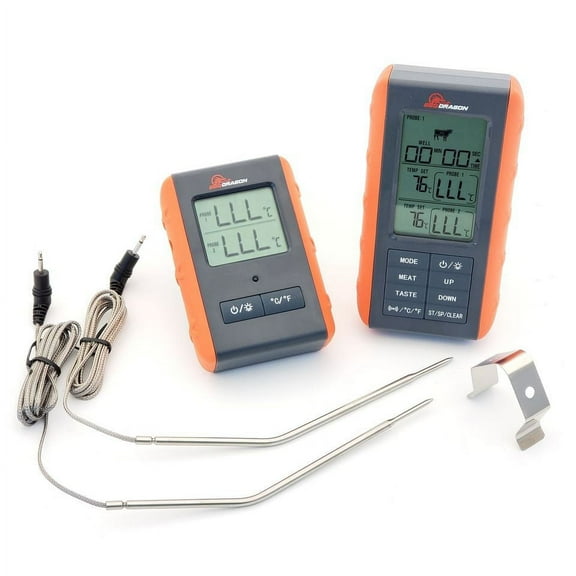 BBQ Dragon 2 Piece Wireless Meat Digital Thermometer with Remote, 2 High-Temperature Probes Perfect for Smoking or Roasting