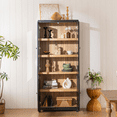 thumbnail image 3 of 74.5''H Ash Wood Grain Display Cabinet, Bookcase with Glass Doors & Adjustable Shelves, Mid-Century Modern Bookshelf, Curio Cabinet for Hallways, Livingroom Kitchen & Office - Black, 3 of 3
