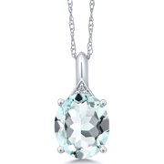 Gem Stone King 3.95 Ct Oval Sky Blue Simulated Aquamarine White Diamond 14K White Gold Pendant