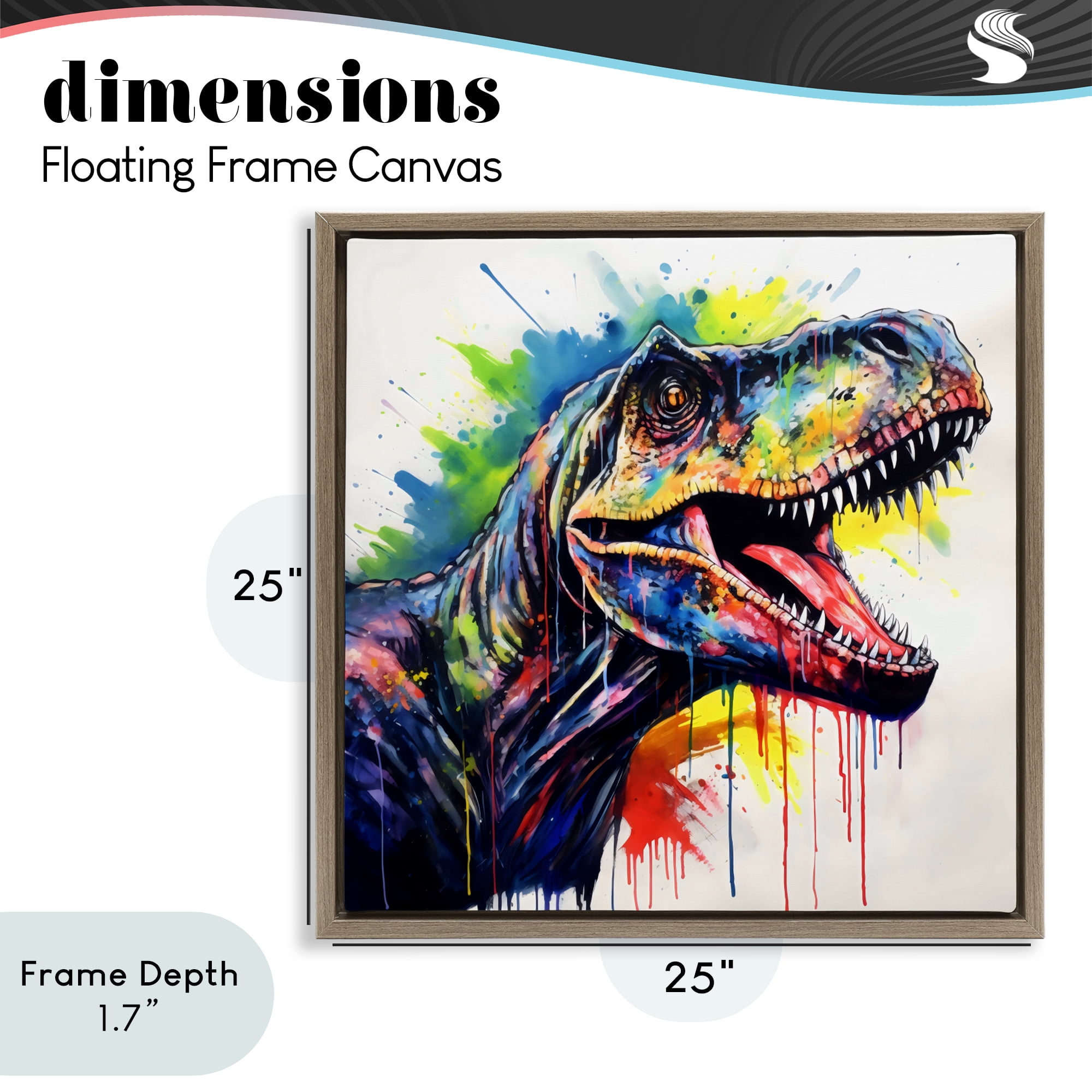 Stupell Industries Colorful T-Rex Roaring Brown Framed Floater Canvas Wall Art, design by Creative Studio