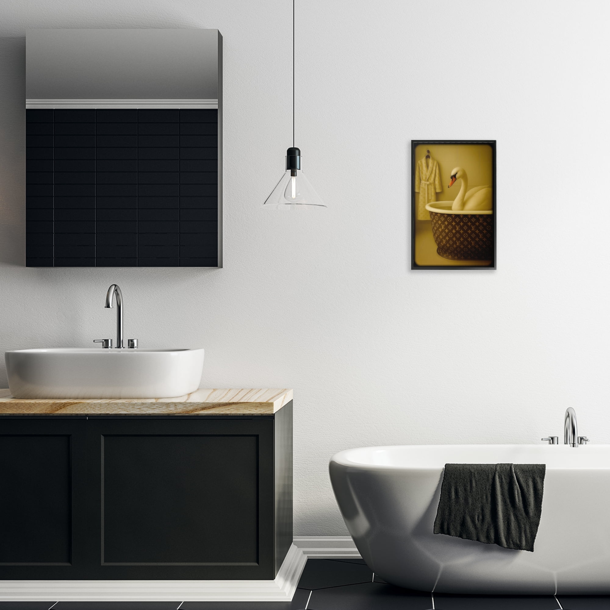 Stupell Industries Couture Swan in Luxury Tub Black Framed Giclee Art, design by Grotto Studios