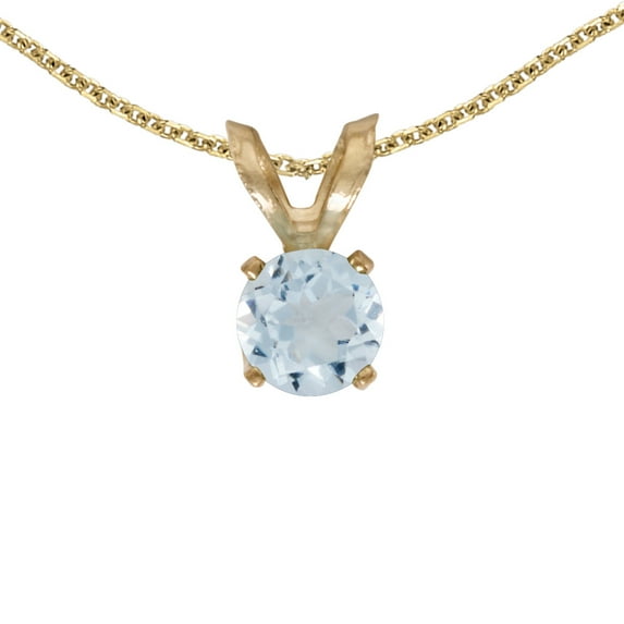 10k Yellow Gold Round Aquamarine Pendant with 16" Chain