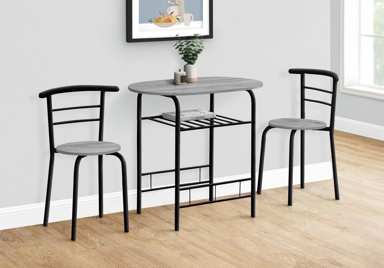 Monarch Specialties Dining Table Set, 3pcs Set, Small, 32" L, Kitchen, Metal, Laminate, Grey, Black, Contemporary, Modern