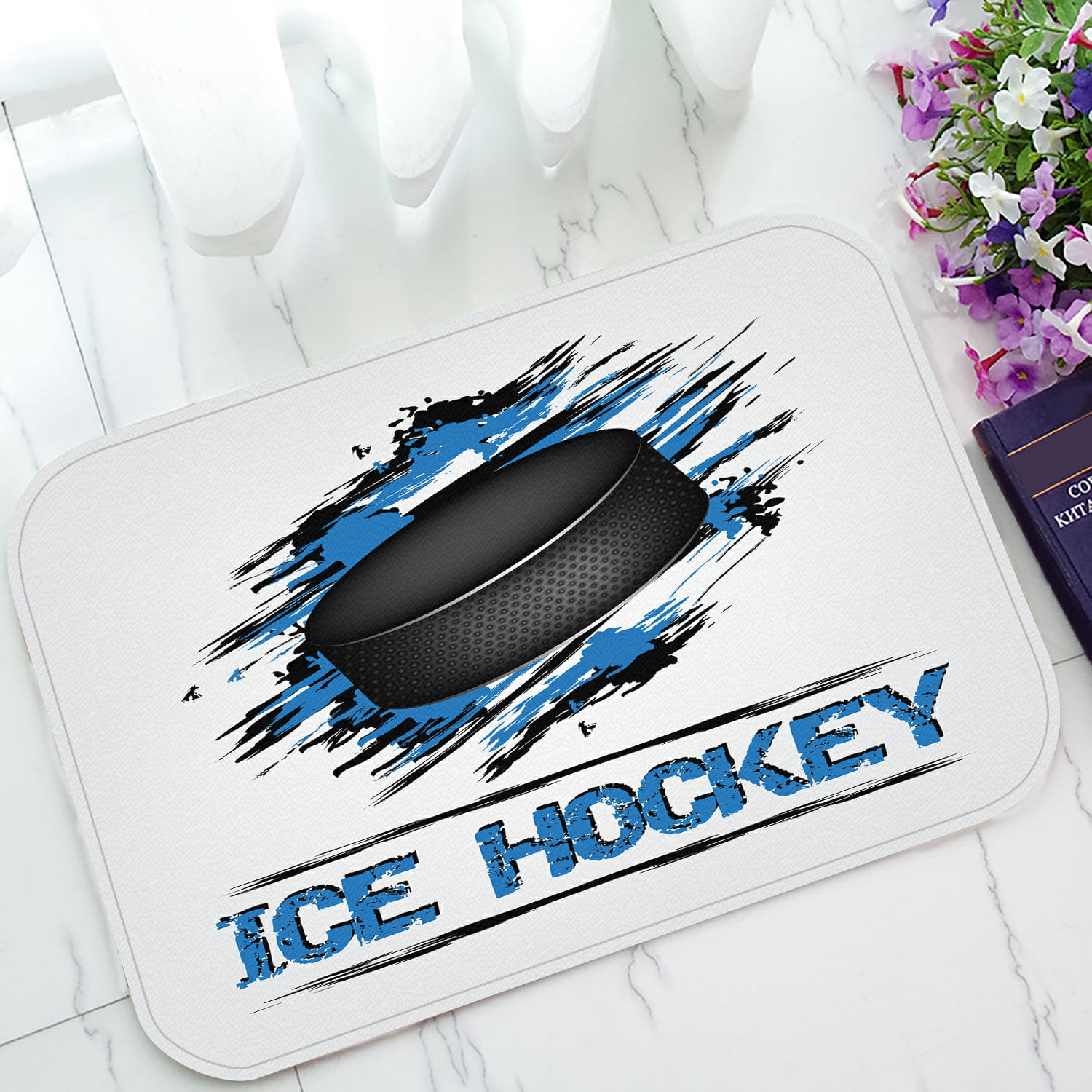 ABPHQTO Ice Hockey Puck Grunge Effect Doormat Entrance Rug Area Rug Floor Mat Home Decor 23.5x16