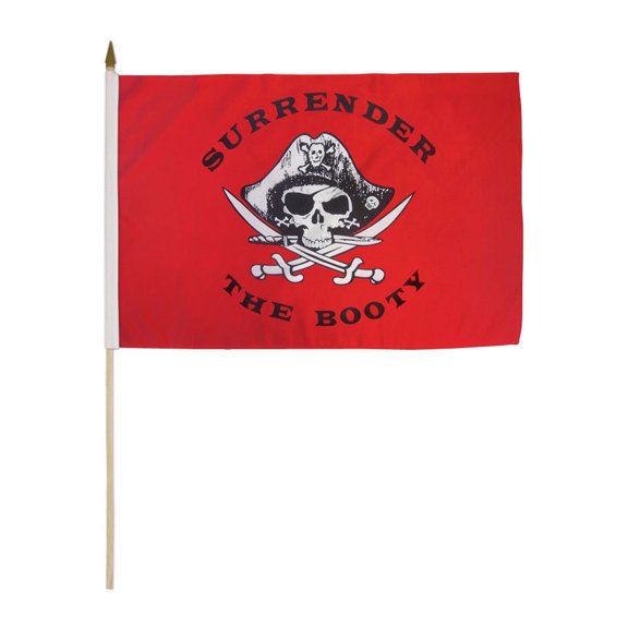 Surrender the Booty (Red) Pirate 12x18in Stick Flag