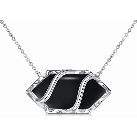 JKR 925 Sterling Silver Black Onyx Necklace for Women Hexagon Gemstone Pendant Necklace Fine Jewelry Birthday Gifts for Women Her