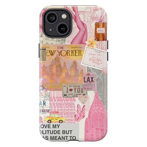 Pink Aesthetic Travel Phone Case, New York Love Collage Protective Cover for iPhone 17 16 15 14 13 12 11 Pro Plus Mini