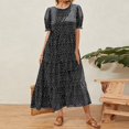 thumbnail image 2 of Ruyang Dresses for Women, Women's 2024 Spring Summer Casual Loose Crewneck Boho Dress Ruffle Puff Sleeve High Waist Midi Dress, 2 of 4