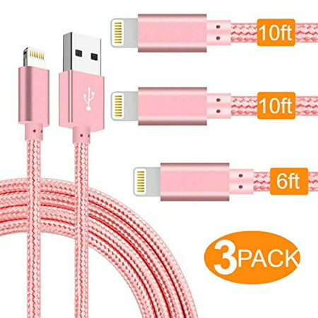 Extra Long Phone Charger [3-Pack 6FT 10FT 10FT] Nylon Braided USB Charge & Data Sync Cable Cord Compatible with iPhone X Case/8/8 Plus/7/7 Plus/6/6s Plus/5s/5,iPad Mini Case -