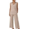 thumbnail image 6 of Favoffer Women's Two Piece Sets Sleeveless V Neck Wrap Top Wide Leg Pants Matching Sets Outfits for Vacation Party Daily Casual, 6 of 9