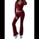 thumbnail image 3 of Conjunto Deportivo de 2 Piezas para Mujer, Camiseta de Larga, Pantalones Acampanados con Solapa, Chándal Informal, Color Vino Tinto, Talla M, 3 of 8