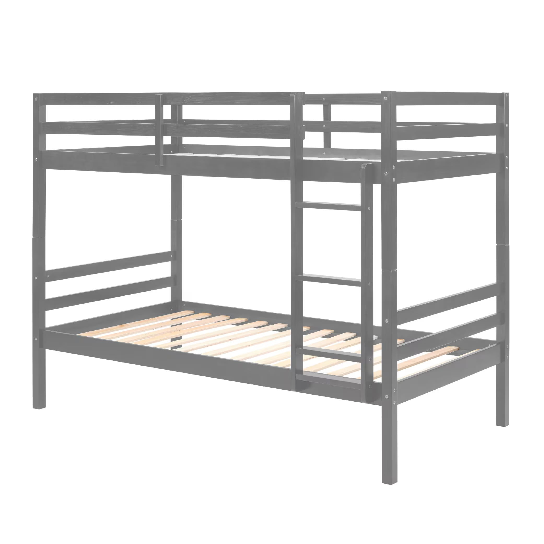 Aukfa Twin over Twin Bunk Bed, Wooden Bunk Bed with High Guardrail for Kids/Teens and Dorm Room/Guest Room, Gray