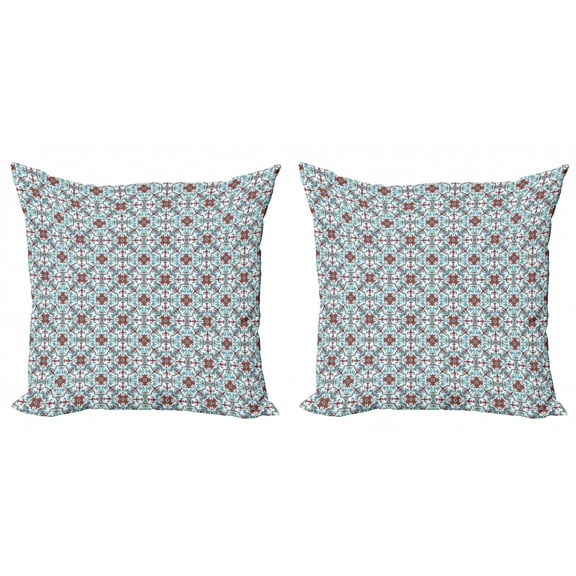 Ambesonne Vintage Throw Pillow Cover 2 Pack, Moroccan Floral Mosaic Art, 16", Pale Blue Red Green