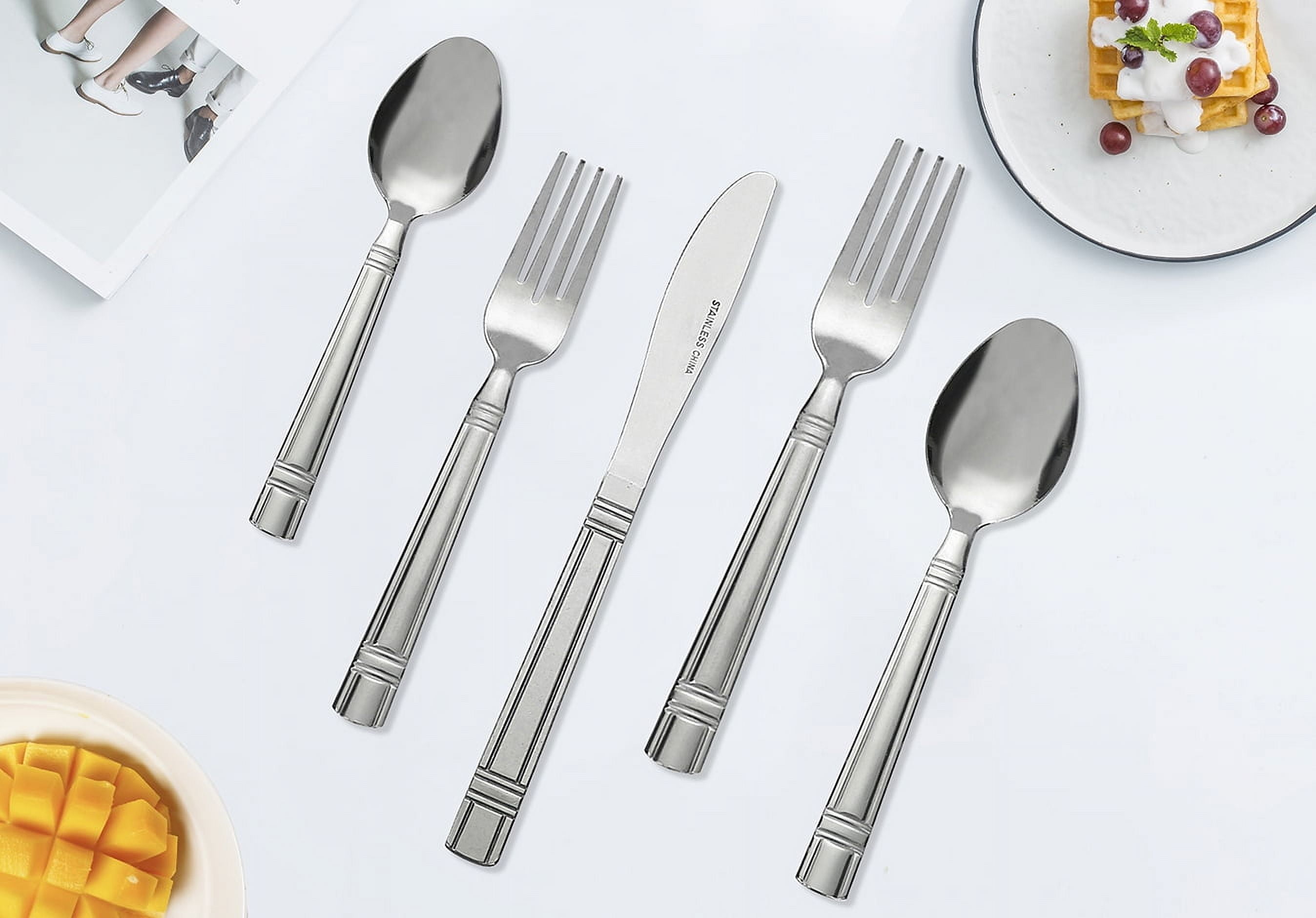 Mainstays 49 Piece Elena Adult Stainless Steel Flatware and Organizer Tray Value Set Silver, Service for 8