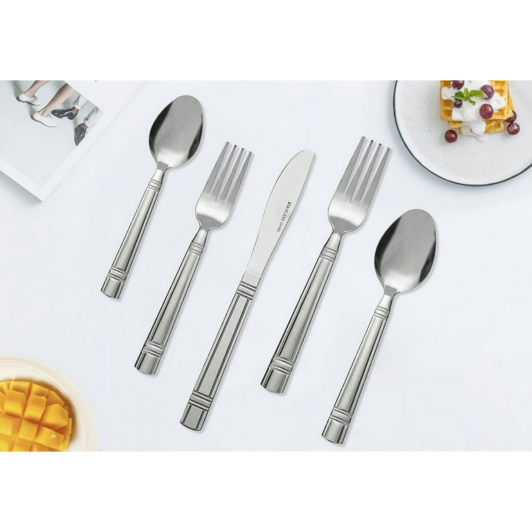 Mainstays Elena 49 Piece Stainless Steel Flatware Set with Organizer Tray, Service for 8, Dishwasher Safe, Silver