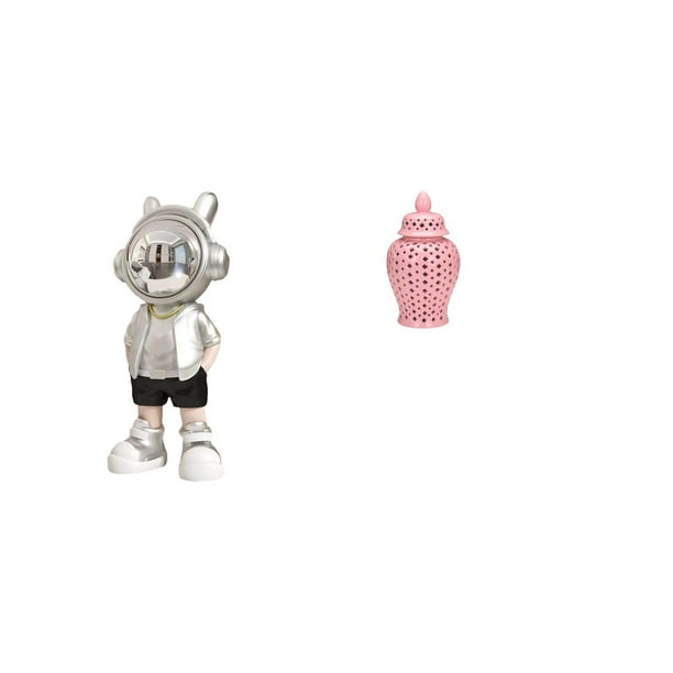 Figura de escritorio,Estante con estatua de astronauta para decoración de oficina y hogar,Tarro de jengibre de cerámica,Jarrón de cerámica con jengibre y arreglo floral,Jarrón decorativo