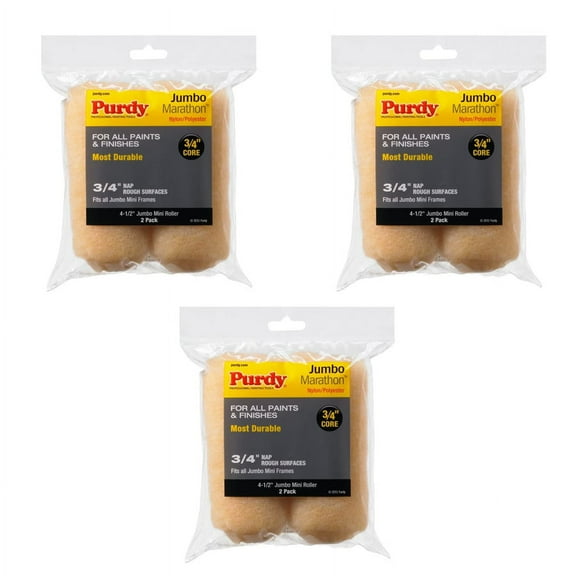 Genuine Purdy 3 Sets of Marathon Jumbo Mini 4-1/2" x 3/4" Nap 2 Pack Roller Covers 14G624064-3PK